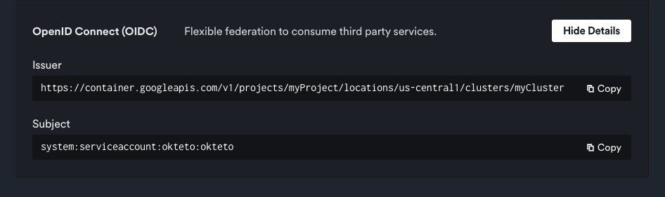 OIDC configuration in admin general view