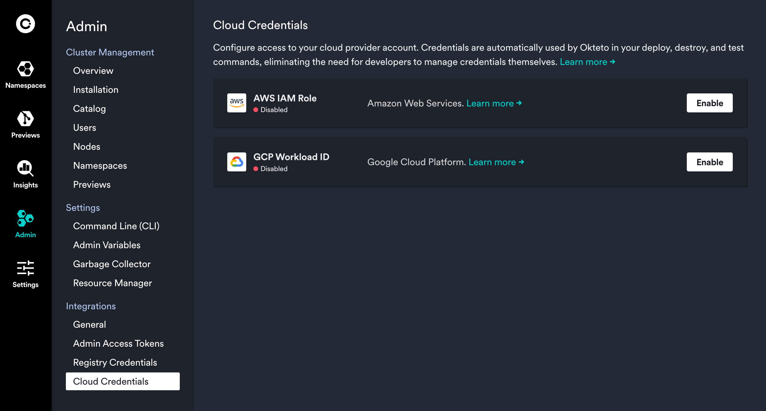 Cloud credentials view