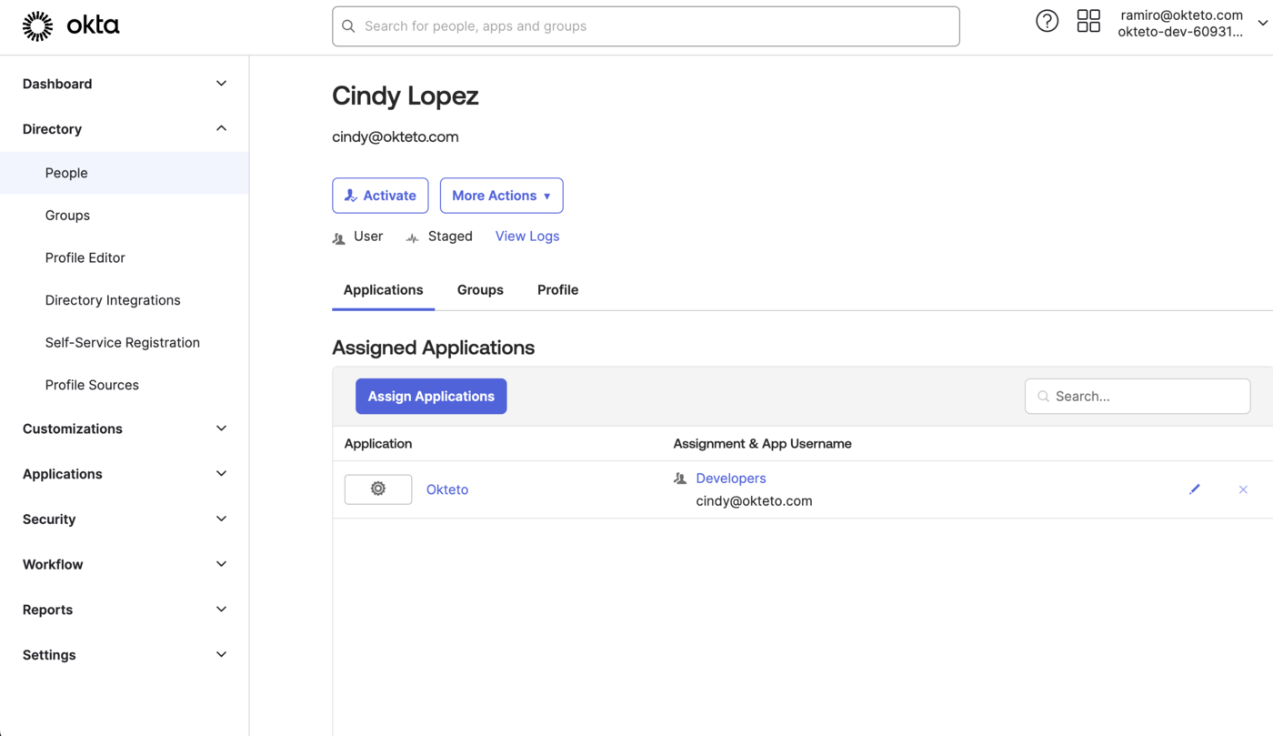 Update the profile in the application assignment