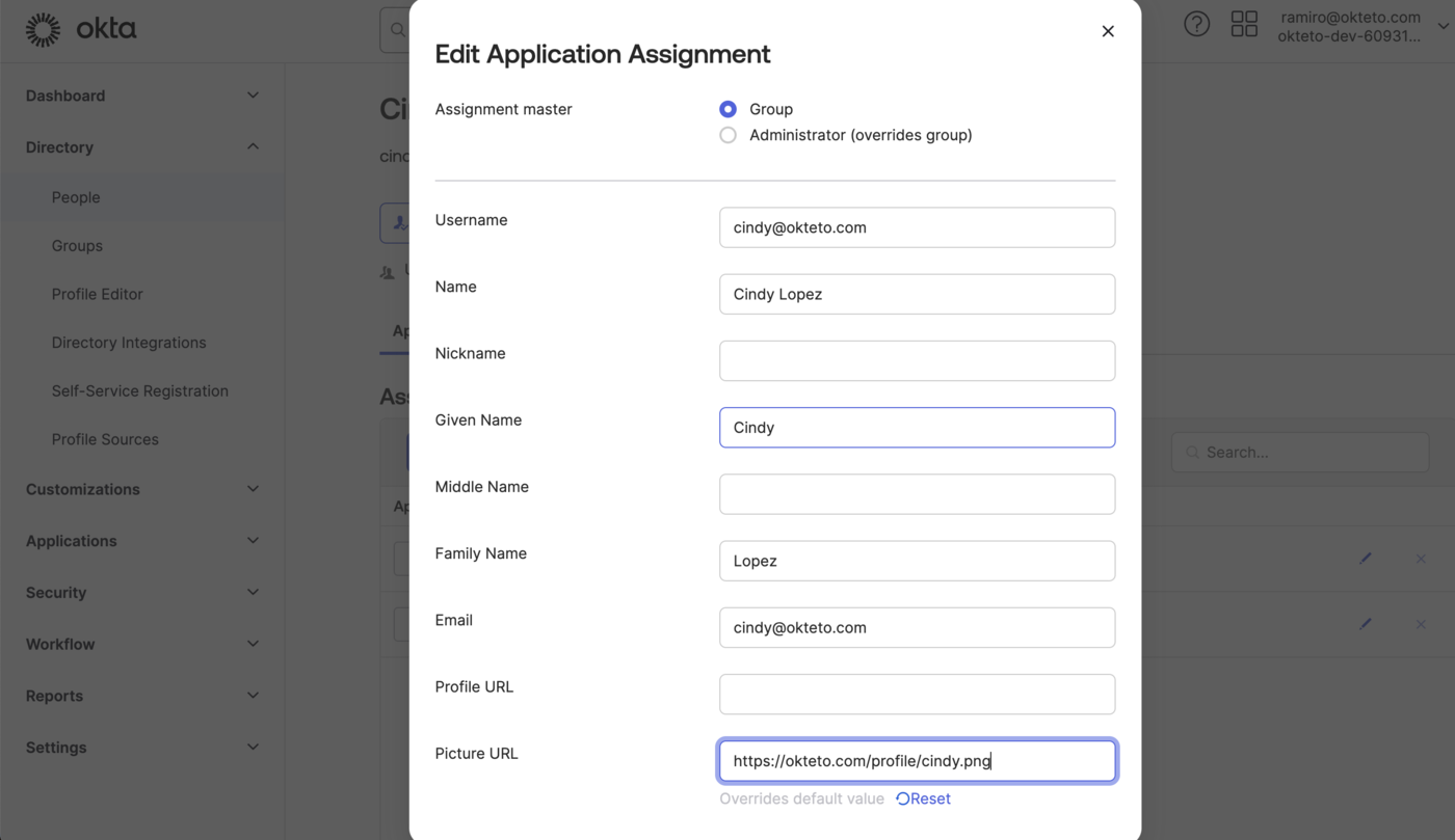 Update the profile details in the application assignment