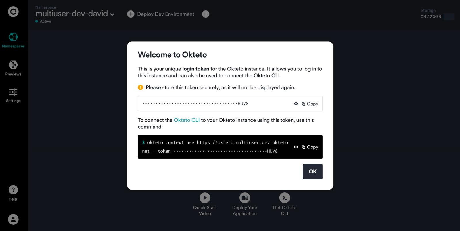 Okteto Namespace Landing Page