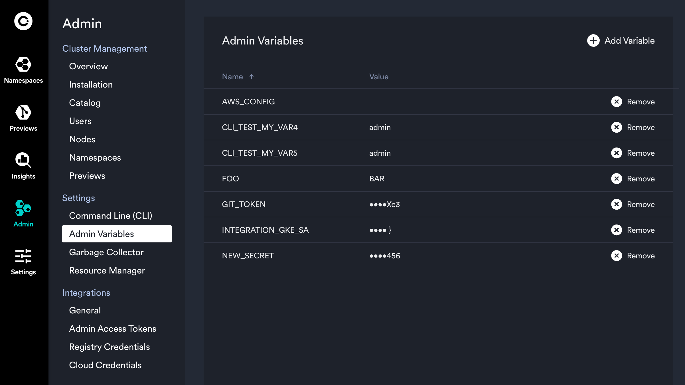 Variables in settings